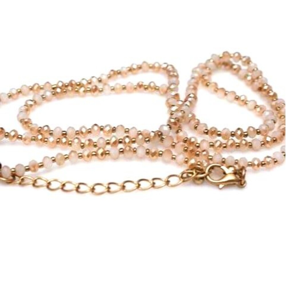 Vtg Opaque Pink/White Glass Beads Gold Tone Spacers Single Strand 30" Necklace